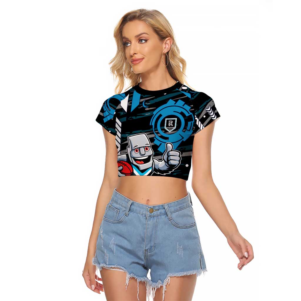 Port Adelaide Power Raglan Cropped T Shirt Mascot Cartoon Football Illustration Style