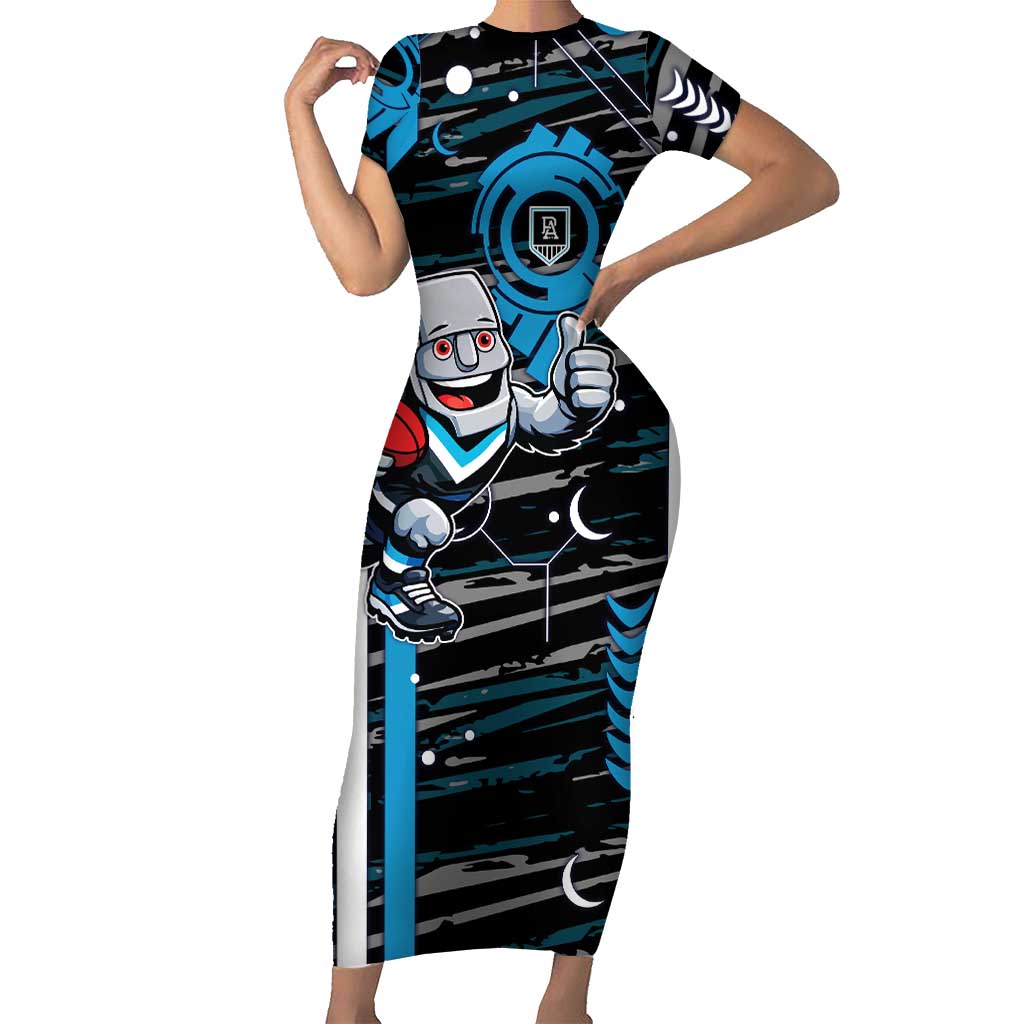 Port Adelaide Power Short Sleeve Bodycon Dress Mascot Cartoon Football Illustration Style