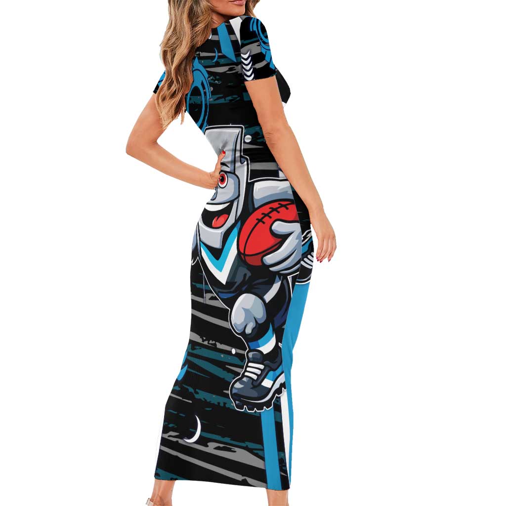 Port Adelaide Power Short Sleeve Bodycon Dress Mascot Cartoon Football Illustration Style