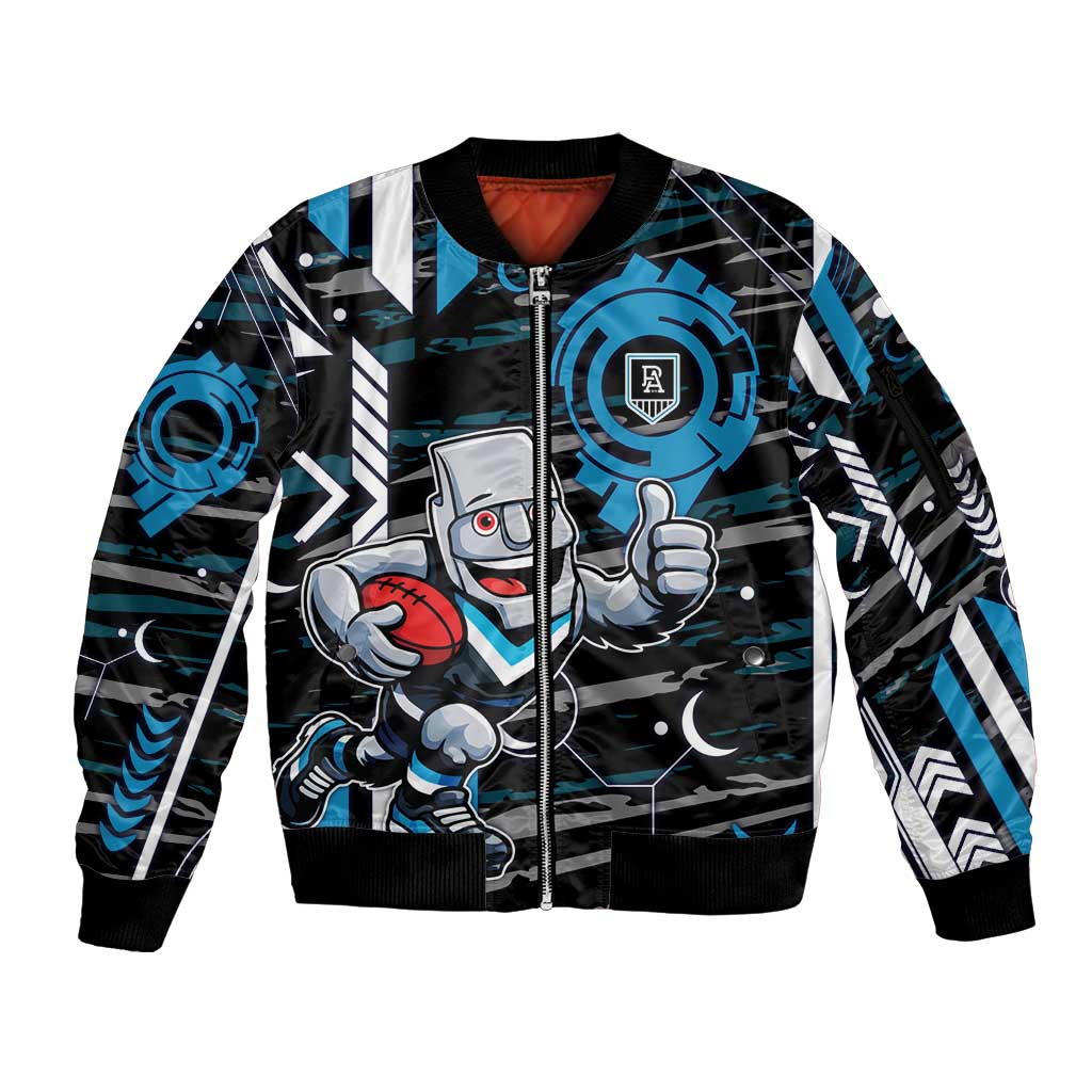 Port Adelaide Power Sleeve Zip Bomber Jacket Mascot Cartoon Football Illustration Style