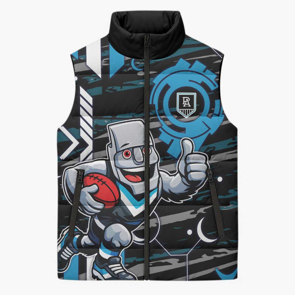 Port Adelaide Power Sleeveless Puffer Jacket Mascot Cartoon Football Illustration Style