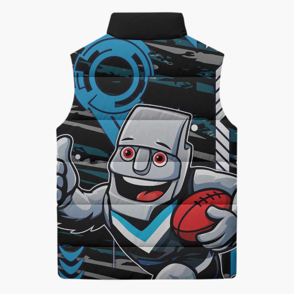 Port Adelaide Power Sleeveless Puffer Jacket Mascot Cartoon Football Illustration Style