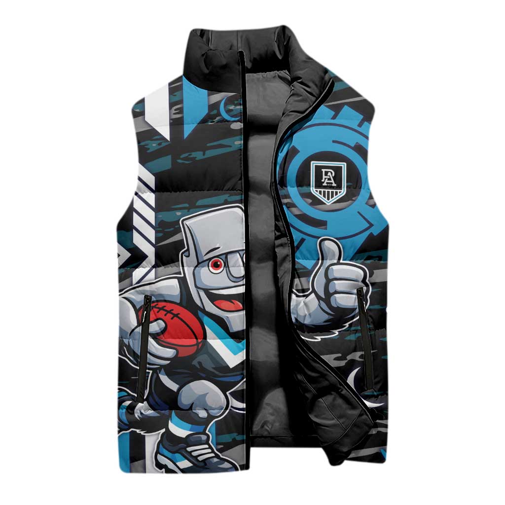 Port Adelaide Power Sleeveless Puffer Jacket Mascot Cartoon Football Illustration Style