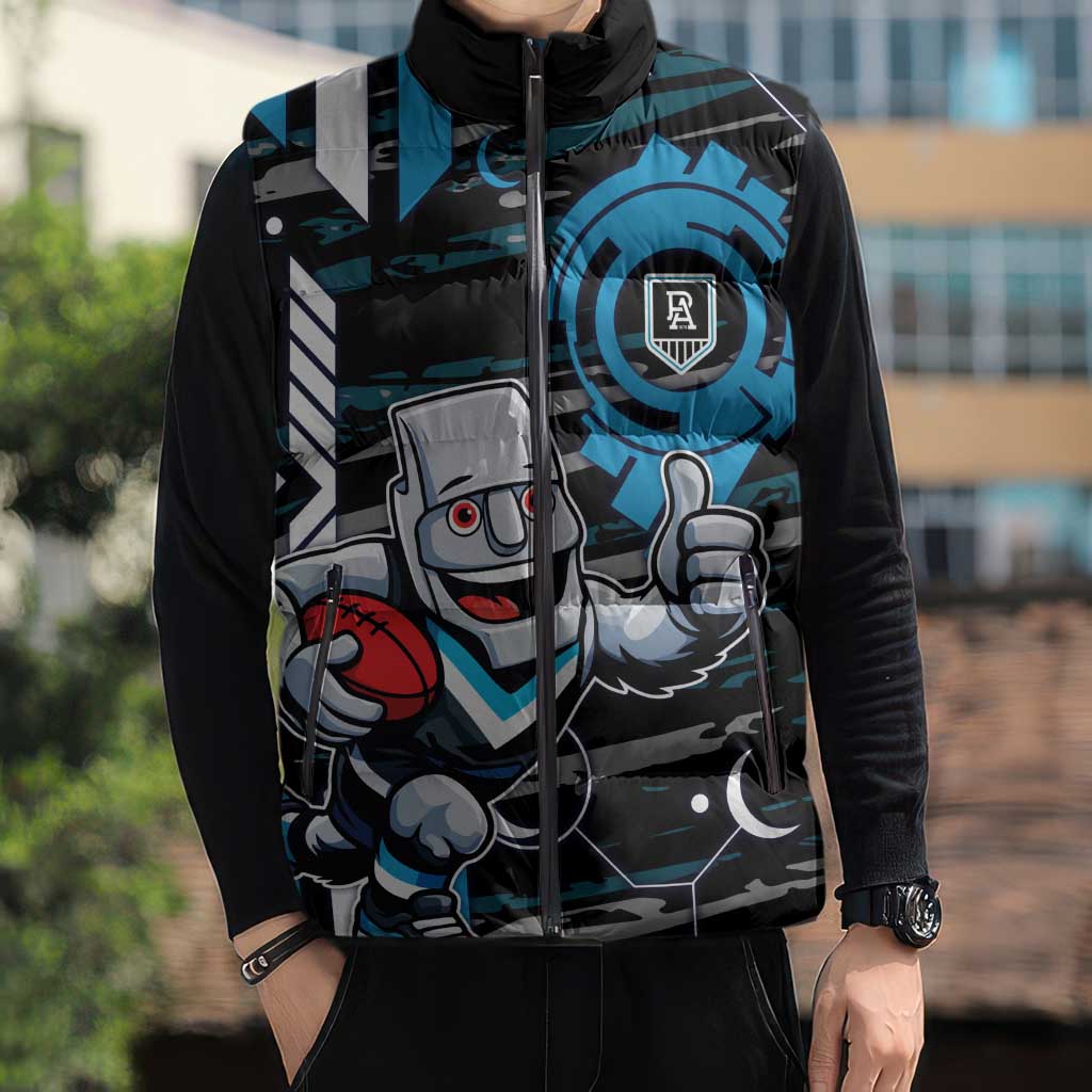 Port Adelaide Power Sleeveless Puffer Jacket Mascot Cartoon Football Illustration Style