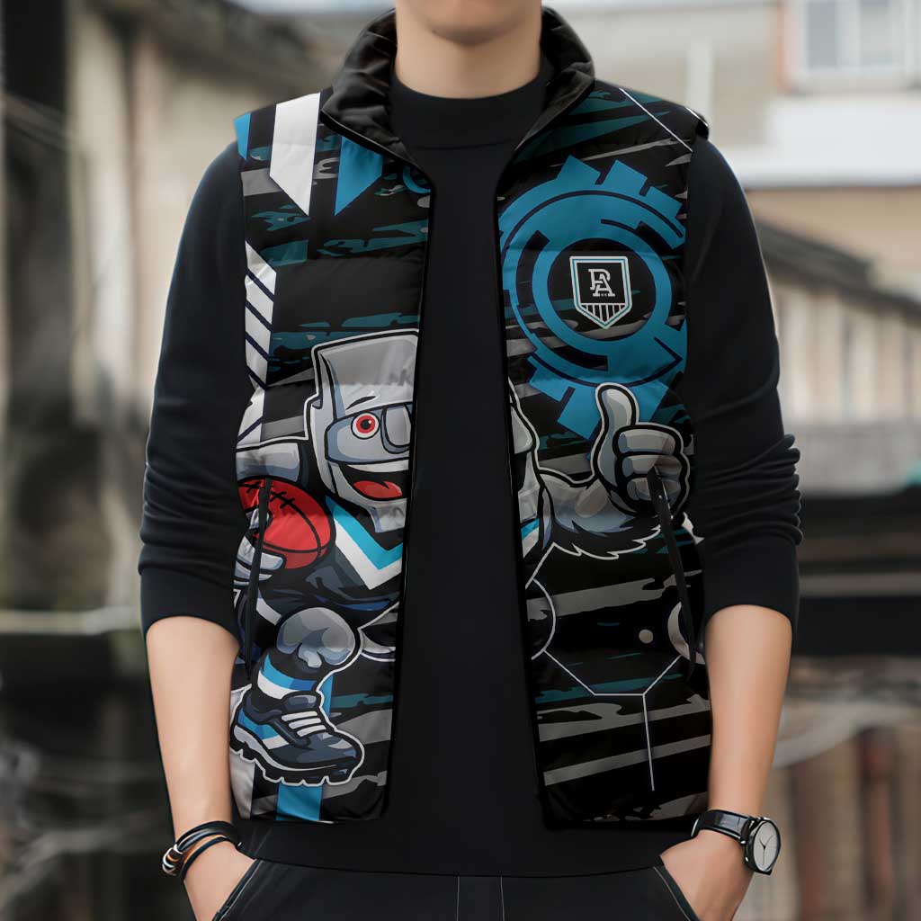 Port Adelaide Power Sleeveless Puffer Jacket Mascot Cartoon Football Illustration Style