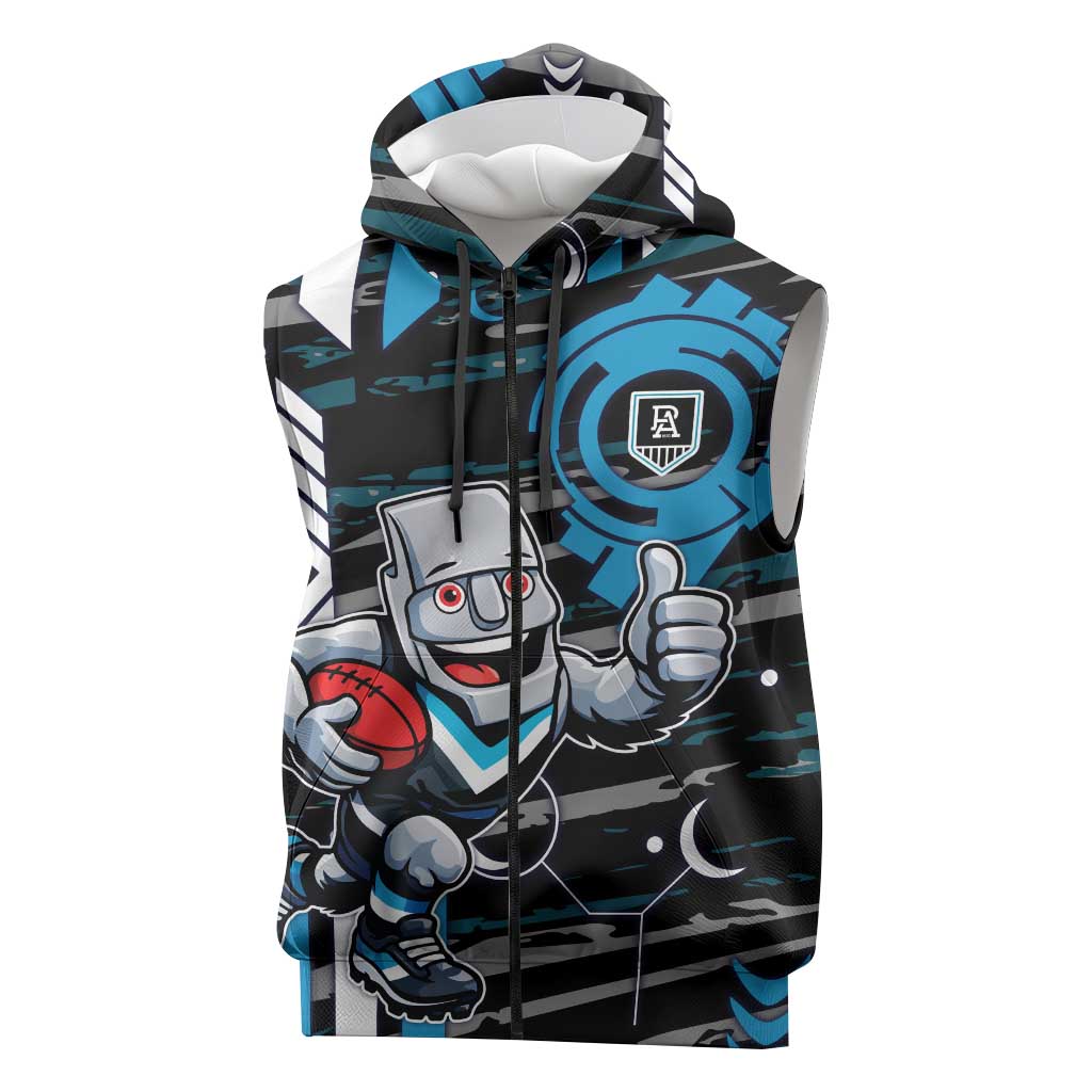 Port Adelaide Power Sleeveless Zip Hoodie Mascot Cartoon Football Illustration Style