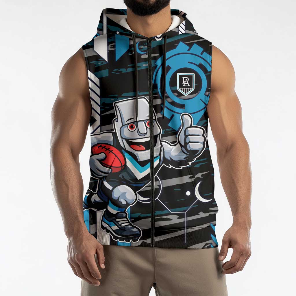 Port Adelaide Power Sleeveless Zip Hoodie Mascot Cartoon Football Illustration Style