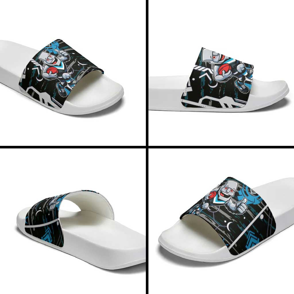Port Adelaide Power Slide Sandals Mascot Cartoon Football Illustration Style
