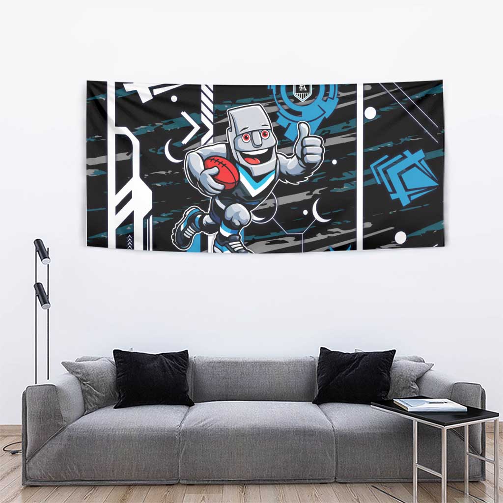 Port Adelaide Power Tapestry Mascot Cartoon Football Illustration Style