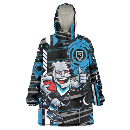 Port Adelaide Power Wearable Blanket Hoodie Mascot Cartoon Football Illustration Style
