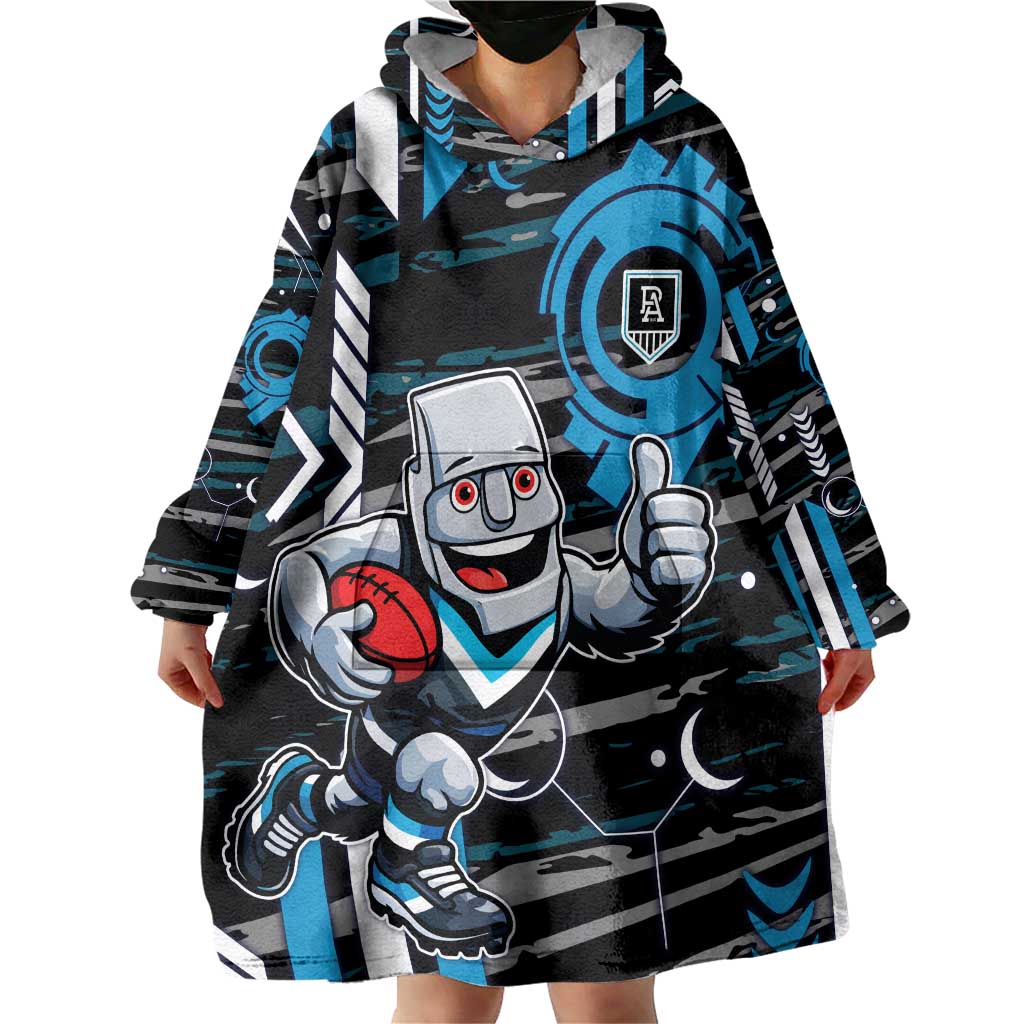 Port Adelaide Power Wearable Blanket Hoodie Mascot Cartoon Football Illustration Style