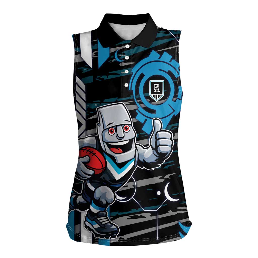 Port Adelaide Power Women Sleeveless Polo Shirt Mascot Cartoon Football Illustration Style