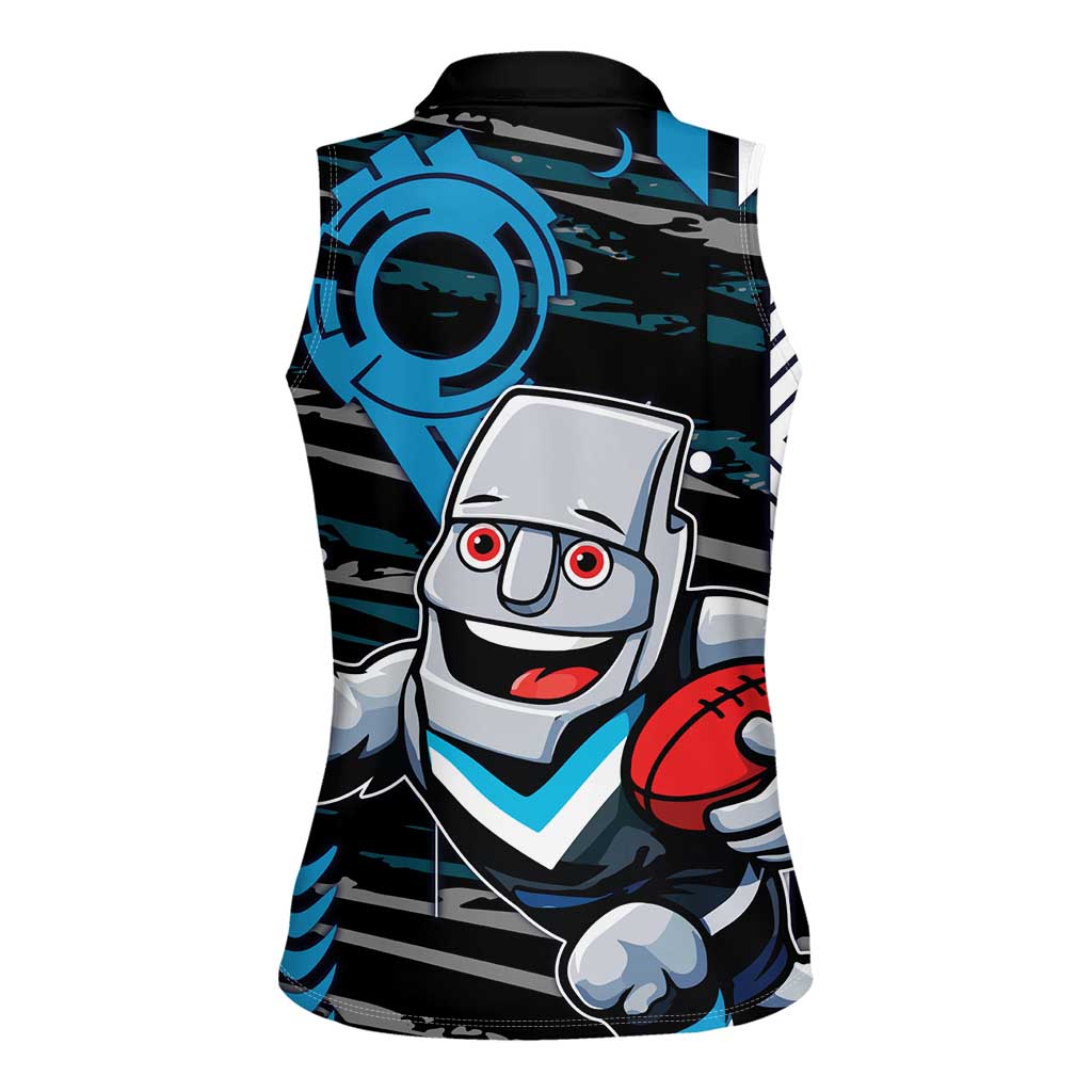 Port Adelaide Power Women Sleeveless Polo Shirt Mascot Cartoon Football Illustration Style