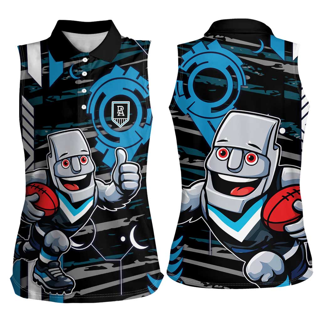Port Adelaide Power Women Sleeveless Polo Shirt Mascot Cartoon Football Illustration Style