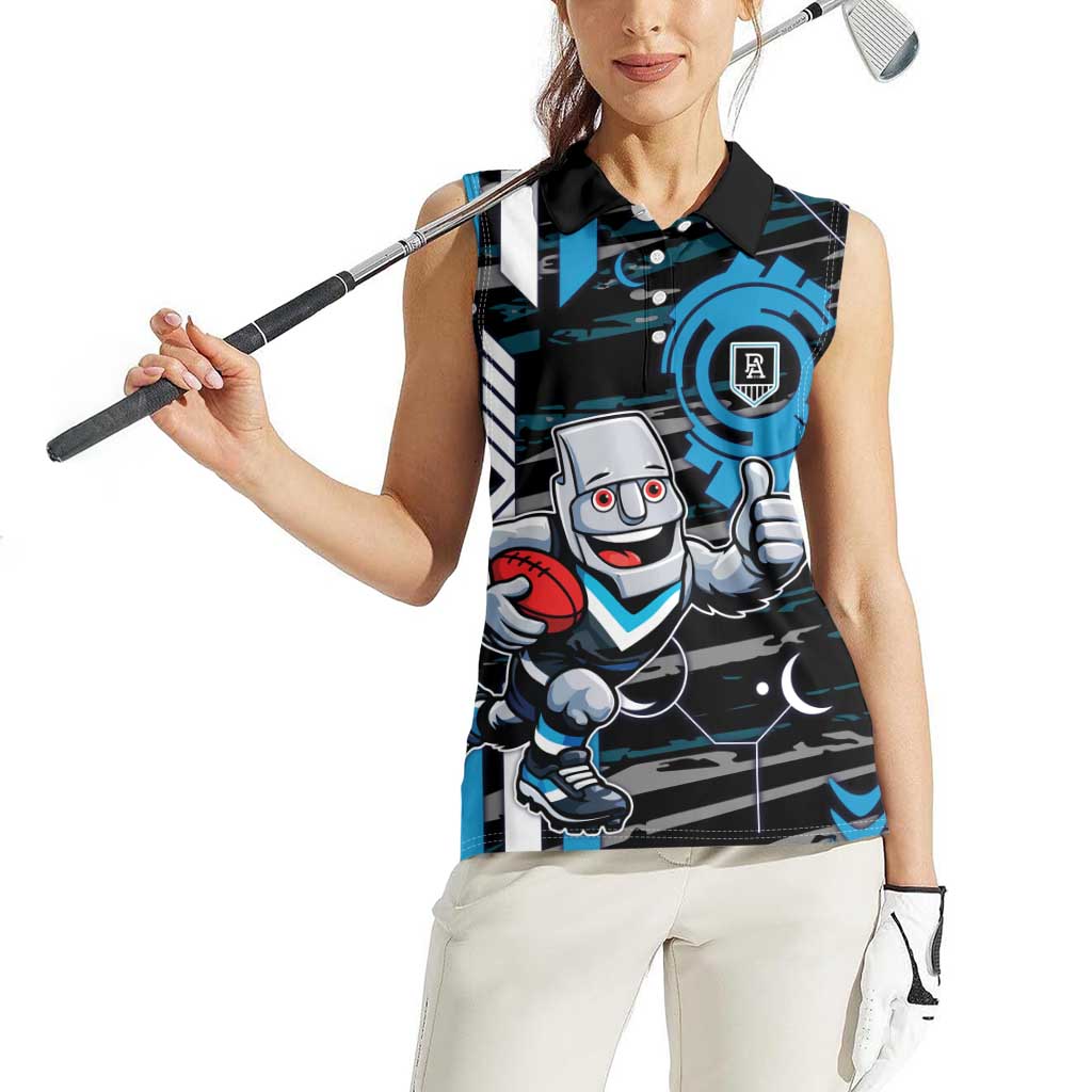 Port Adelaide Power Women Sleeveless Polo Shirt Mascot Cartoon Football Illustration Style