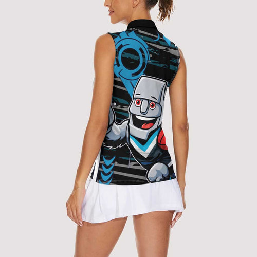 Port Adelaide Power Women Sleeveless Polo Shirt Mascot Cartoon Football Illustration Style