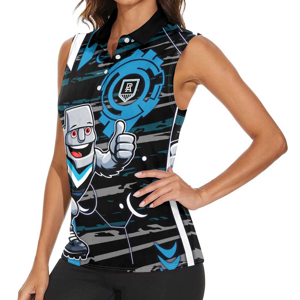 Port Adelaide Power Women Sleeveless Polo Shirt Mascot Cartoon Football Illustration Style