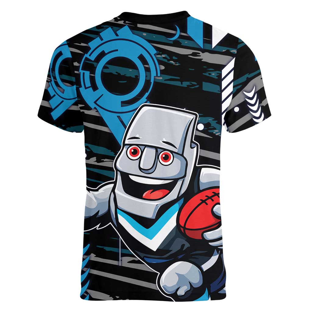 Port Adelaide Power Women V-Neck T-Shirt Mascot Cartoon Football Illustration Style