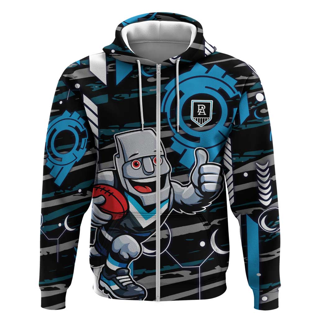 Port Adelaide Power Zip Hoodie Mascot Cartoon Football Illustration Style