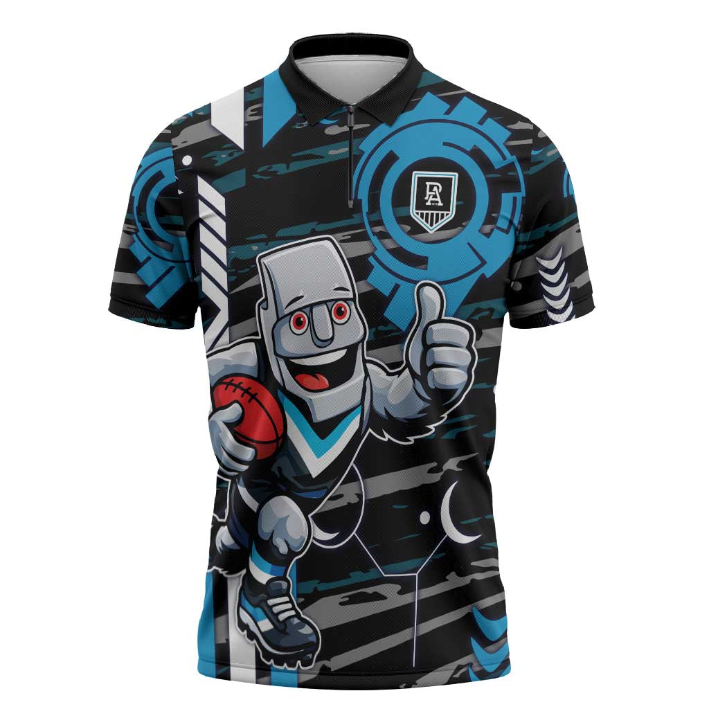 Port Adelaide Power Zipper Polo Shirt Mascot Cartoon Football Illustration Style