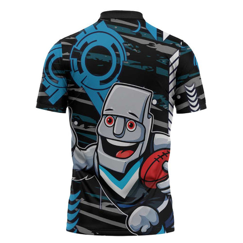 Port Adelaide Power Zipper Polo Shirt Mascot Cartoon Football Illustration Style