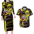 Richmond Tigers Couples Matching Long Sleeve Bodycon Dress and Hawaiian Shirt Mascot Cartoon Football Illustration Style