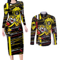 Richmond Tigers Couples Matching Long Sleeve Bodycon Dress and Long Sleeve Button Shirt Mascot Cartoon Football Illustration Style