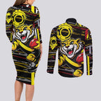 Richmond Tigers Couples Matching Long Sleeve Bodycon Dress and Long Sleeve Button Shirt Mascot Cartoon Football Illustration Style
