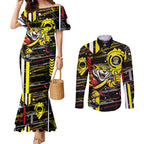 Richmond Tigers Couples Matching Mermaid Dress and Long Sleeve Button Shirt Mascot Cartoon Football Illustration Style