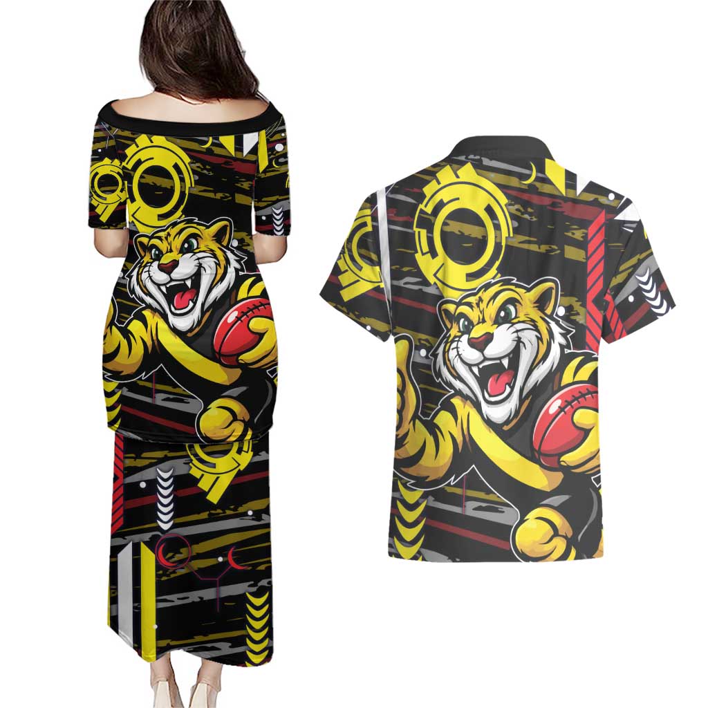 Richmond Tigers Couples Matching Puletasi and Hawaiian Shirt Mascot Cartoon Football Illustration Style