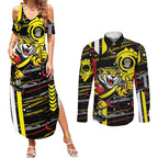 Richmond Tigers Couples Matching Summer Maxi Dress and Long Sleeve Button Shirt Mascot Cartoon Football Illustration Style