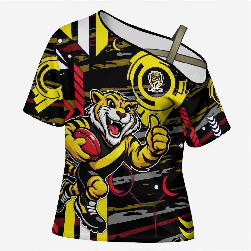 Richmond Tigers Cross Shoulder Shirt Mascot Cartoon Football Illustration Style