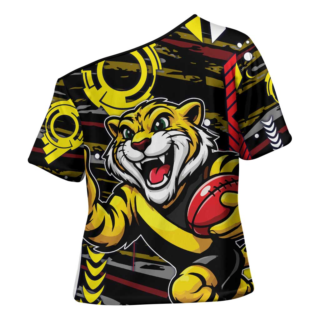 Richmond Tigers Cross Shoulder Shirt Mascot Cartoon Football Illustration Style