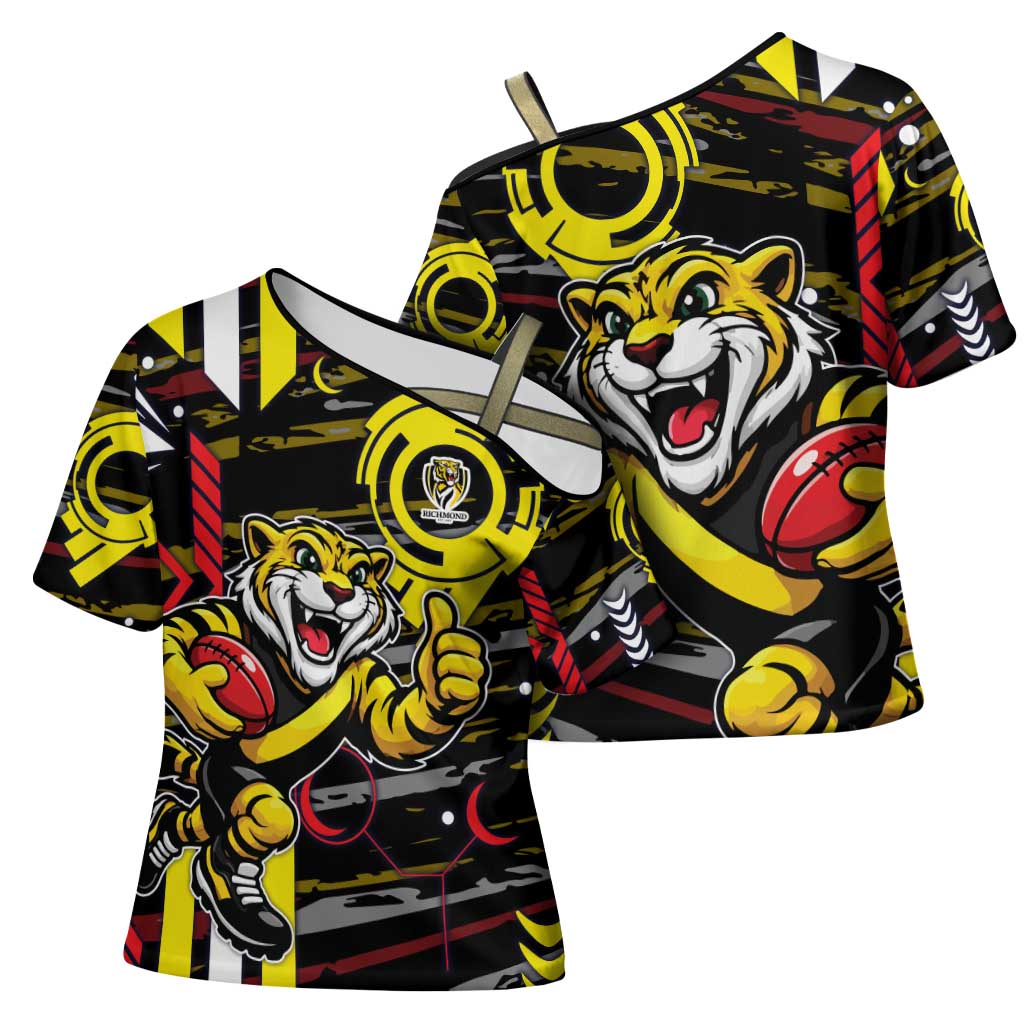 Richmond Tigers Cross Shoulder Shirt Mascot Cartoon Football Illustration Style