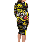 Richmond Tigers Family Matching Long Sleeve Bodycon Dress and Hawaiian Shirt Mascot Cartoon Football Illustration Style