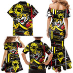Richmond Tigers Family Matching Mermaid Dress and Hawaiian Shirt Mascot Cartoon Football Illustration Style
