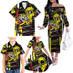 Richmond Tigers Family Matching Off The Shoulder Long Sleeve Dress and Hawaiian Shirt Mascot Cartoon Football Illustration Style