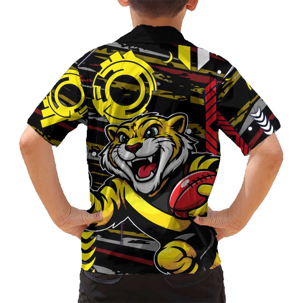 Richmond Tigers Family Matching Off The Shoulder Long Sleeve Dress and Hawaiian Shirt Mascot Cartoon Football Illustration Style