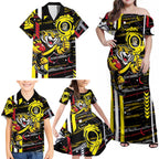 Richmond Tigers Family Matching Off Shoulder Maxi Dress and Hawaiian Shirt Mascot Cartoon Football Illustration Style