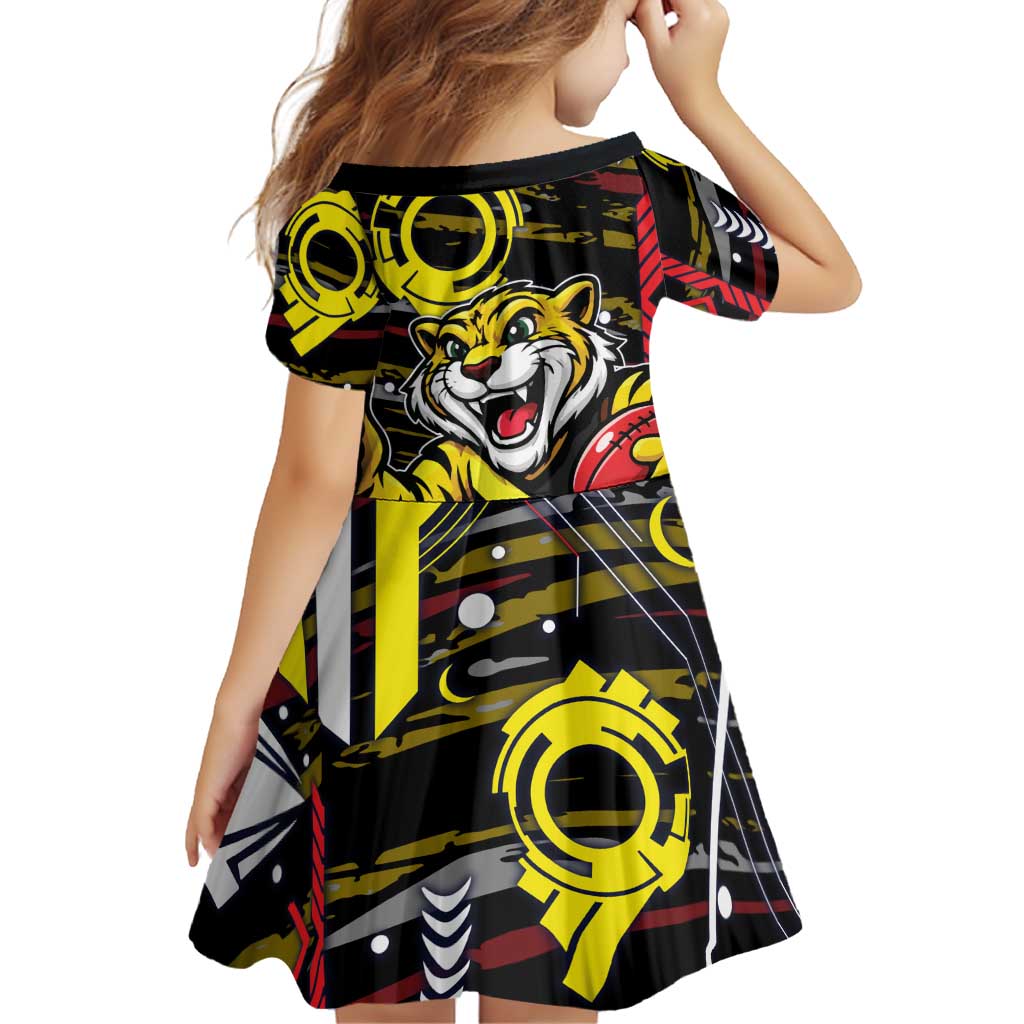 Richmond Tigers Family Matching Off Shoulder Maxi Dress and Hawaiian Shirt Mascot Cartoon Football Illustration Style
