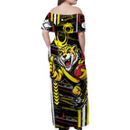Richmond Tigers Family Matching Off Shoulder Maxi Dress and Hawaiian Shirt Mascot Cartoon Football Illustration Style