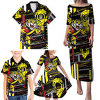 Richmond Tigers Family Matching Puletasi and Hawaiian Shirt Mascot Cartoon Football Illustration Style