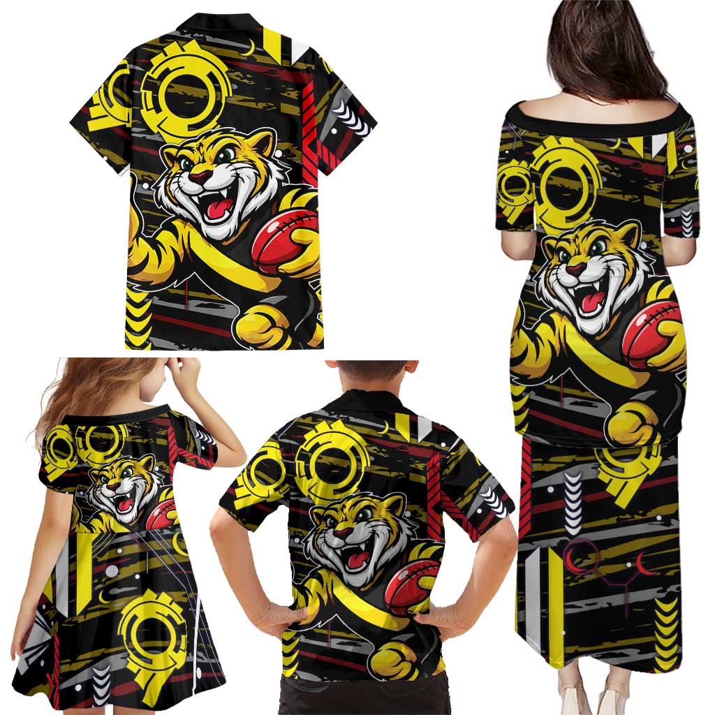 Richmond Tigers Family Matching Puletasi and Hawaiian Shirt Mascot Cartoon Football Illustration Style