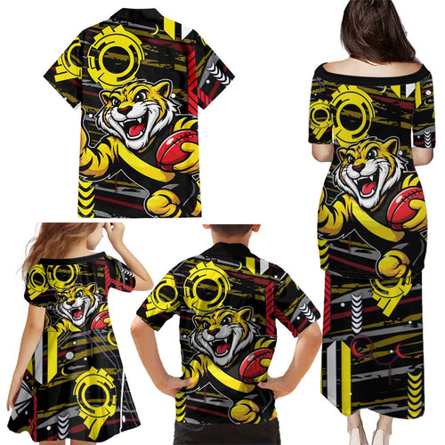 Richmond Tigers Family Matching Puletasi and Hawaiian Shirt Mascot Cartoon Football Illustration Style