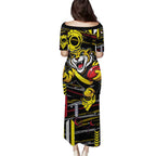 Richmond Tigers Family Matching Puletasi and Hawaiian Shirt Mascot Cartoon Football Illustration Style