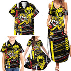 Richmond Tigers Family Matching Summer Maxi Dress and Hawaiian Shirt Mascot Cartoon Football Illustration Style
