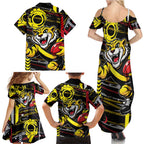 Richmond Tigers Family Matching Summer Maxi Dress and Hawaiian Shirt Mascot Cartoon Football Illustration Style