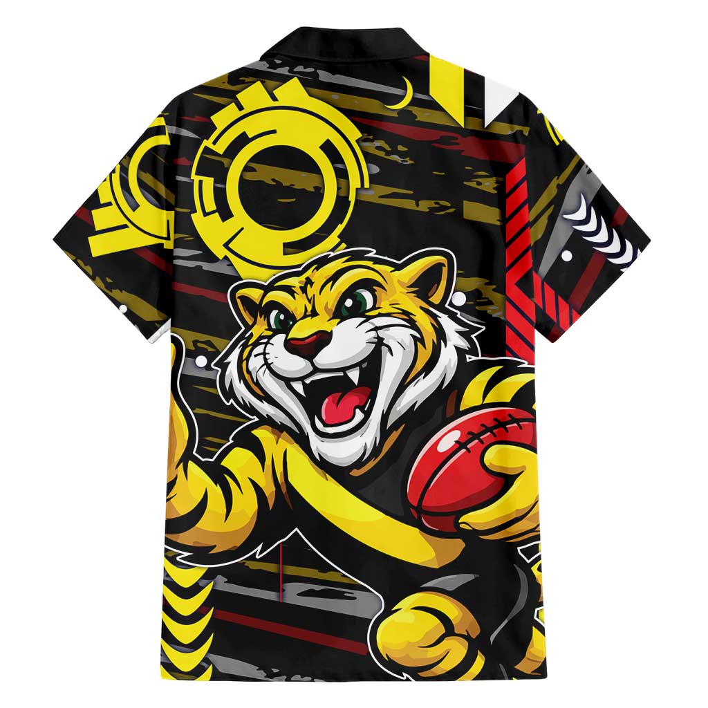 Richmond Tigers Family Matching Summer Maxi Dress and Hawaiian Shirt Mascot Cartoon Football Illustration Style