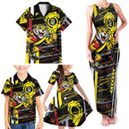 Richmond Tigers Family Matching Tank Maxi Dress and Hawaiian Shirt Mascot Cartoon Football Illustration Style