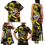 Richmond Tigers Family Matching Tank Maxi Dress and Hawaiian Shirt Mascot Cartoon Football Illustration Style